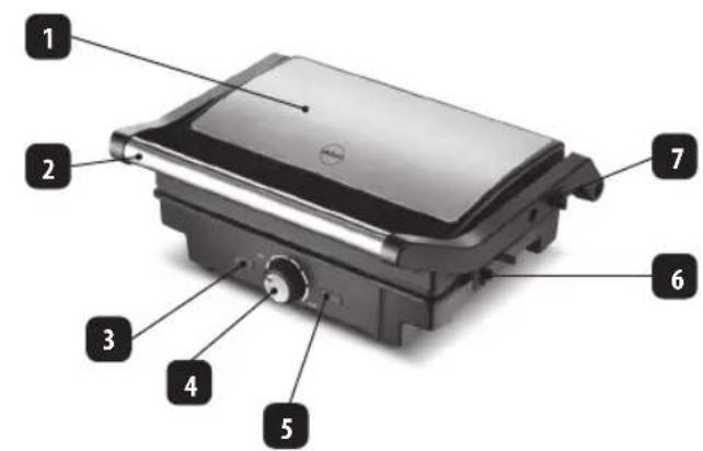 Labeled diagram of a microwave oven with numbered parts for identification