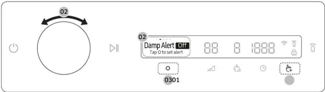 02 02 Damp Alert Off Tap O to set alert 88 8 1888 0301