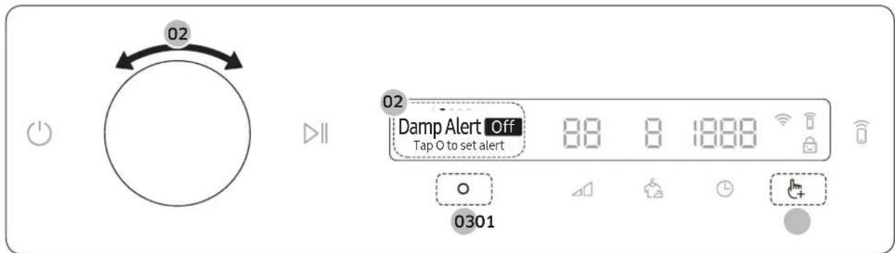 02 02 Damp Alert Off Tap O to set alert 88 8 1888 0301