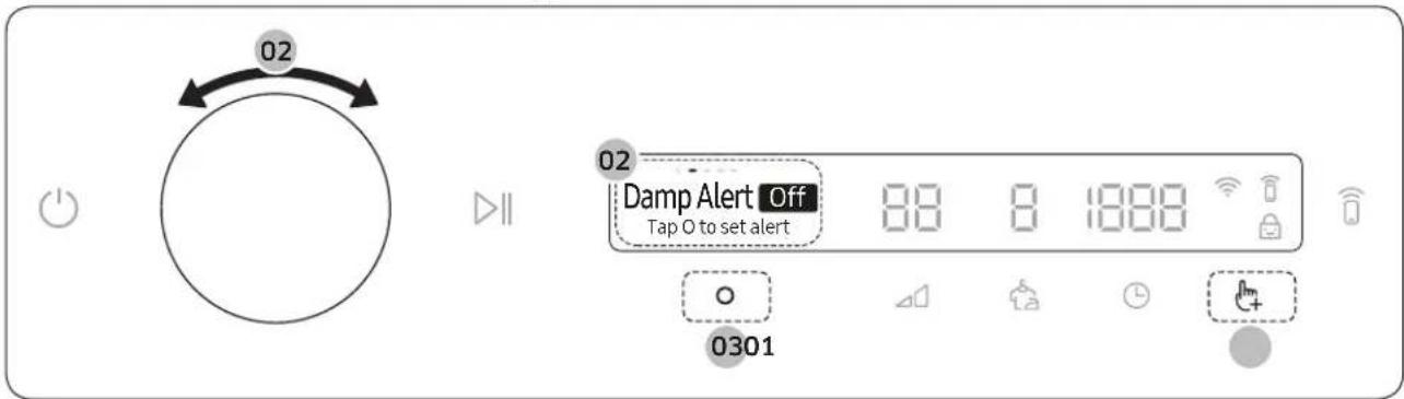 02 02 Damp Alert Off Tap O to set alert 88 8 1888 0301