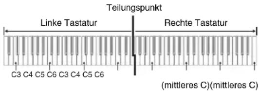 Teilungspunkt Linke Tastatur Rechte Tastatur C3 C4 C5 C6 C3 C4 C5 C6 (mittleres C)(mittleres C)