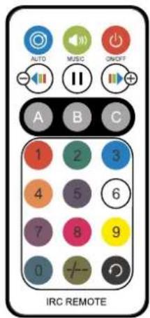 AUTO MUSIC GNOFF A B C 1 2 3 4 5 6 7 8 9 0 IRC REMOTE