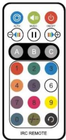 AUTO MUSIC CANOFF A B C 1 2 3 4 5 6 7 8 9 0 + - IRC REMOTE