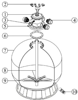Labeled diagram of a laboratory apparatus with numbered parts for identification