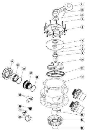 Exploded view diagram of a mechanical assembly with numbered parts for identification
