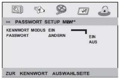 ** PASSWORD SETUP MEN* KENNWORT MODUS EIN PASSWORT ANDERN EIN AUS ZUR KENN Wort AUSWAHLSEITE