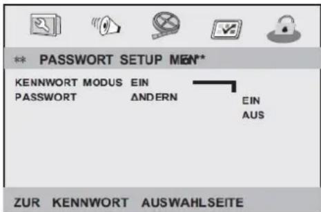 ** PASSWORD SETUP MEN* KENNwort MODUS EIN PASSWORT ANDERN EIN AUS ZUR KENNwort AUSWAHLSEITE