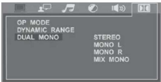 OP MODE DYNAMIC RANGE DUAL MONO STEREO MONO L MONO R MIX MONO