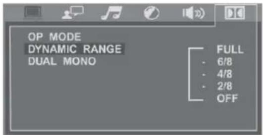 OP MODE DYNAMIC RANGE DUAL MONO FULL - 6/8 - 4/8 - 2/8 OFF