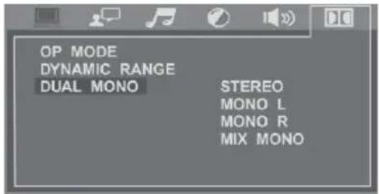OP MODE DYNAMIC RANGE DUAL MONO STEREO MONO L MONO R MIX MONO