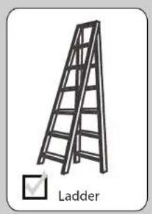 Simple line drawing of a ladder with a checkmark label (no text or symbols on the ladder itself)