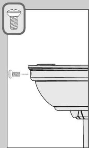 Technical line drawing of a toilet sink with screw and base (no text or symbols)