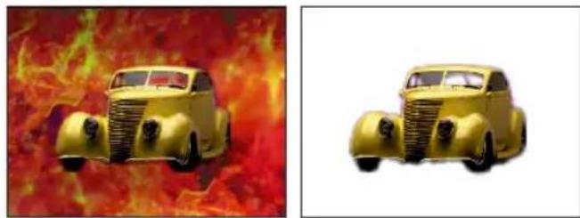 Two vintage cars displayed against a fiery red and orange background, no text or symbols visible.
