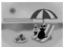 Illustration of a person relaxing in a lounge chair with an umbrella, no text or symbols present
