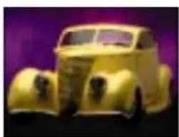 Yellow vintage car with front headlights against a purple background (no visible text or symbols)