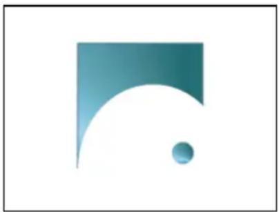 Abstract geometric design with a teal square and a small blue dot (no text or symbols)