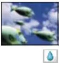 Illustration of green fish swimming in blue water with clouds (no text or symbols)