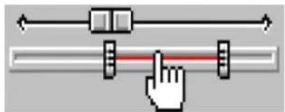 Pixelated icon of a hand pressing a red slider on a horizontal bar (no text or symbols)