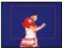 Illustration of a person in red and white attire holding an object, against a solid blue background (no text or symbols)