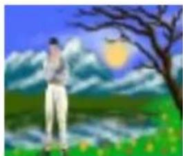 Illustration of a person standing in a grassy field with a bare tree and a full moon in the sky (no text or symbols)