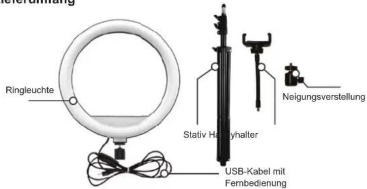 Ringleuchte Stativ Harniyhalter USB-Kabel mit Fernbedienung Neigungsverstellung