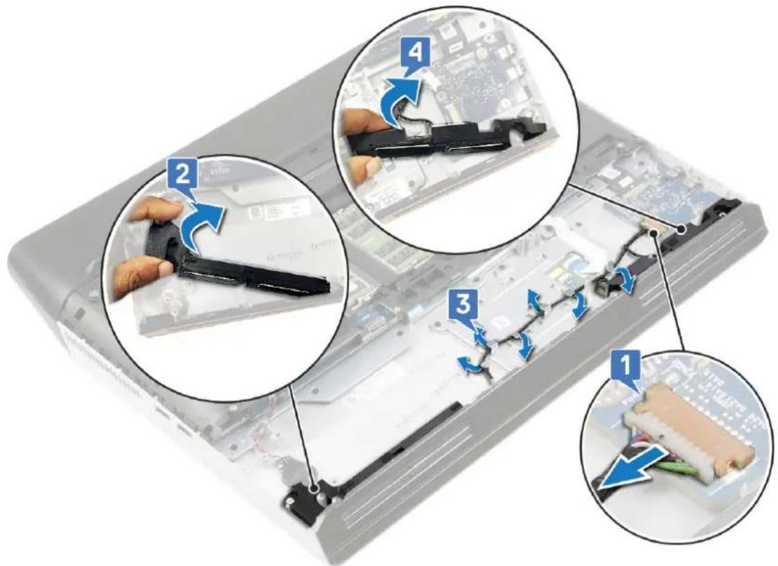 Laptop keyboard shortcuts with numbered instructions for installing a key, showing hand manipulation and cable repair steps.