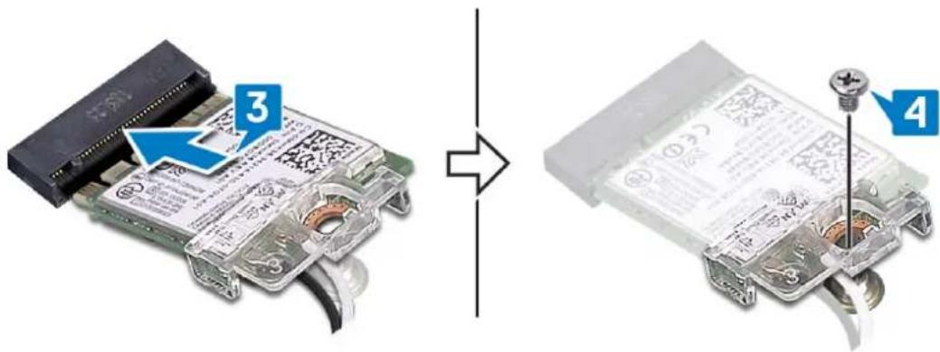Diagram showing the installation of an electronic device into a package, with labeled parts and a magnified view highlighting component 4.