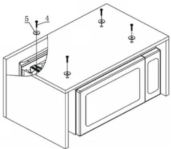 Technical diagram of a cabinet or enclosure with numbered components labeled 4, 5, and a central opening.