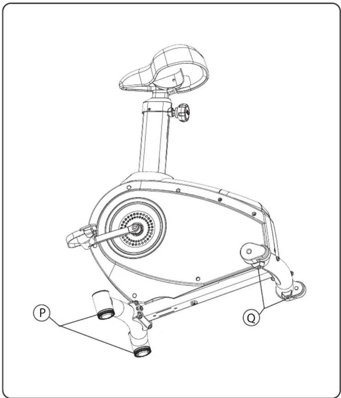 Technical line drawing of a stationary exercise machine with labeled components P and Q