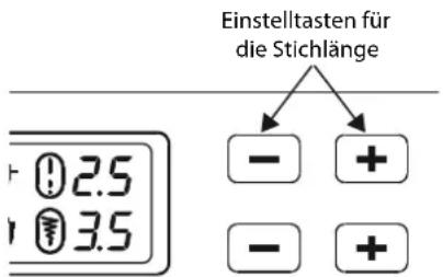 Einstelltasten für die Stichlänge - + - +