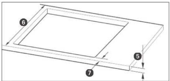 Technical diagram showing a rectangular frame with labeled components 5, 6, and 7, indicating directional arrows or measurement indicators.
