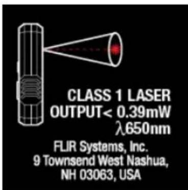 CLASS 1 LASER OUTPUT< 0.39mW λ650nm FLIR Systems, Inc. 9 Townsend West Nashua, NH 03063, USA