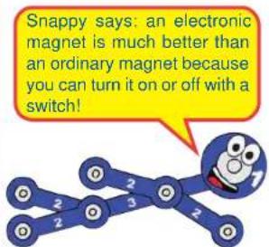 Snappy says: an electronic magnet is much better than an ordinary magnet because you can turn it on or off with a switch!