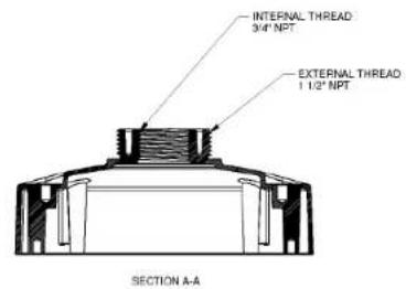 INTERNAL THREAD 3/4" NPT EXTERNAL THREAD 1 1/2" NPT SECTION A-A