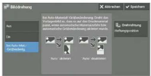 Bilddrehung Aurs Lin Bei Auto-Material-Griffenänderung Bei Auto-Material-Griffenänderung, Dreht das Verlagenbild so, denn es auf das Grundmaterial past, wenn automatische Materialzufahr bzw. automatische Griffenänderung aktiviert wurde. Drehrichtung Hofangposition 'Auto' aktiveort 'Auto' deaktiveort