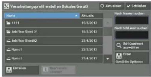 DELL C7765dn - Einschränkungen bei der Verwendung des Verarbeitungsprofils
6 Wählen Sie [Namen übernehmen] oder [Dateinamen eingeben] unter [Dateiname] aus. Wenn Sie [Dateinamen eingeben] auswählen, geben Sie einen neuen Dateinamen in [Neuer Datcinamc] ein.

7 Klicken Sie auf die Schaltfläche [OK].

8 Drucken Sie die Datei.

Weitere Informationen finden Sie in der Hilfe zum Druckertreiber. - 1