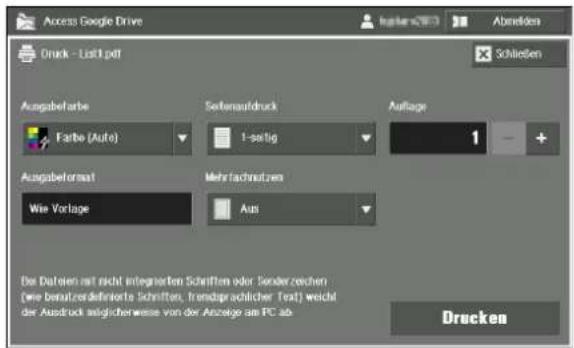 Access Google Drive Abnormal Druck - List.pdf Schließen Ausgabelarbe Selenaufdruck Auflage Farbe (Auto) 1-sellig 1 + Ausgabeformat Mehrachnutzen Wie Vortage Aus Die Daten auf nicht integrierten Schriften oder Sender zeichen (wie berützerdefinierte Schriften, trendsprachlicher Text) weichl der Ausdruck möglicherweise von der Anzeige am PC ab Drucken