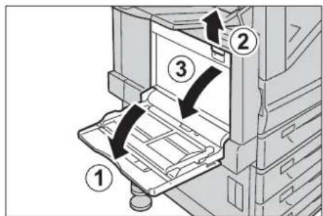 Diagram of a printer's internal structure with numbered parts and directional arrows indicating movement or assembly.