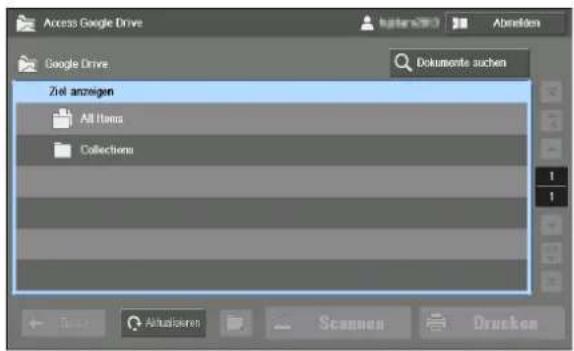 Access Google Drive Google Drive Akorniken Abmelden Dokumente suchen Ziel anzeigen All Items Collections 1 1 ← To: Altusikuren Scannan Drucken
