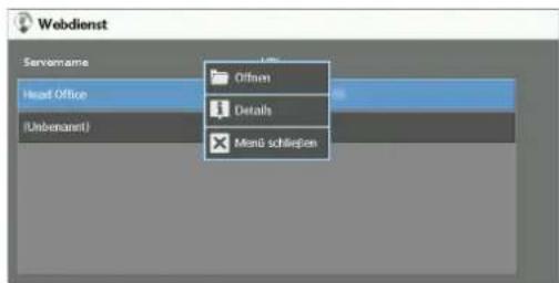 Webdienst Servername Head Office (Unbenannt) Offnen Details Menu Schließen