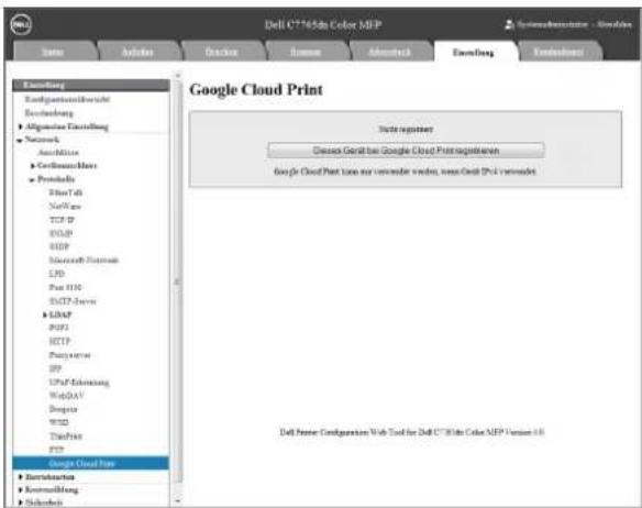 Dell C75648a Color MFP Systematics - 0312010 File Edit Adjust Tools Paste Remove About Excel Print Google Cloud Print Edit register Choose Geral be Google Cloud Print registration Google Cloud Print uses any converter window, save Geral Pack controller Dell Header Configurations Web Tool for Dell C75648a Color MFP Version 0.6
