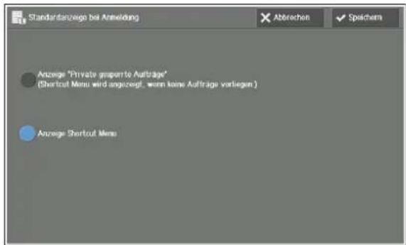 Standardanzeige bei Anwendung Abrechen Spürchem Anzeige "Private genento Aufträge" (Shortcut Menu wird angezuerg, wenn keine Aufträge vorliegen) Anzeige Shortcut Menu