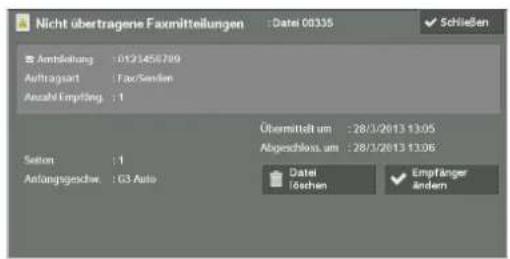 DELL C7765dn - Nicht übertragene Faxmittellungen
Auftragsart Empfänger
Fax/Sønden 0123456789
Fax/Sønden 0123456789
Fax/Sønden 012346789
Fax/Sønden 1234567890
Aktualiser ✓ Schließen
Legen Sie fest, ob die Weiterleitung von Internet-Faxdaten zugelassen wird, die mittels SMTP über E-Mail empfangen werden, wenn das Weiterleitungsziel nicht im Adressbuch registriert ist. - 1