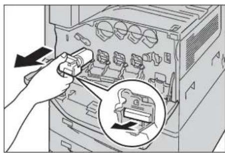 DELL C7765dn - Illustration of a printer's internal structure with a magnified inset showing a hand holding a device (no text or symbols present) - 1