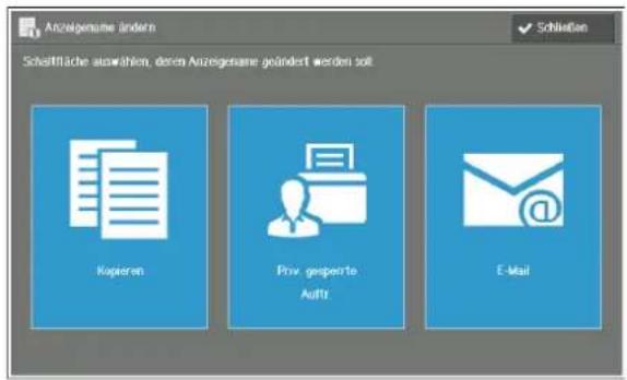 Anzeigemame ändern Schaffläche auswählen, deren Anzeigemame geändert werden soll Kopieren Priv. gesperte Auftr E-Mail