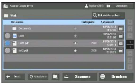 Access Google Drive Abemidien Work Dokumente suchen Datasame DatogeöBe Aktualisiert Documents 03/06/2013 21.07.43 Last1 10/06/2013 18.21.00 Last1.pdf 03/06/2013 20.58.14 Last2.pdf 03/06/2013 20.53.21 Zruck Aktualisiert Scannen Drucken