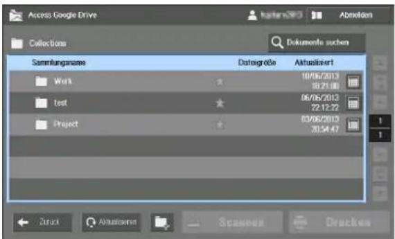 Access Google Drive Abmelden Collections Dokumente suchen Sammlungszame Datagroße Aktualisiert 10/06/2013 18:21:00 06/06/2013 22:12:22 03/06/2013 20:54:47 1 1 Zurück Aktualisierten Scanpen Drücken
