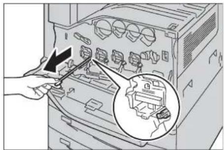DELL C7765dn - Diagram of a computer tower internal structure showing a tray with components and a black arrow indicating a component (no text or symbols present)
Weitere Informationen zum Attributnamen finden Sie unter „Attributname, benutzerdef. Elemente 1, und 3“ (P.387). - 1