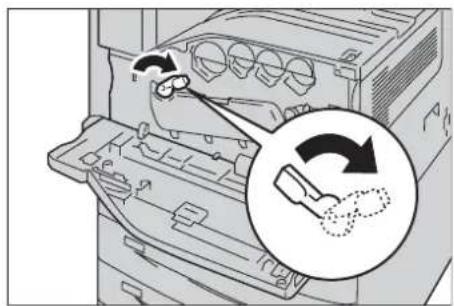 DELL C7765dn - Diagram of an open computer case with a black arrow pointing to a component (no text or symbols present)
Der geeignete Materialbehälter wird automatisch ausgewählt.

- Behälter 1 bis 4 und 6 (optional)   
Material wird aus einem von fünf Behältern ausgewählt.   
- Zusatzzufuhr   
Druckt auf das in Behälter 5 geladene Material. - 1