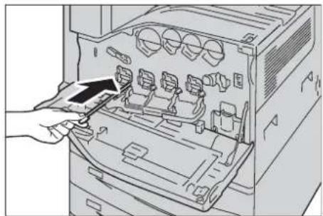 DELL C7765dn - Illustration of a hand inserting a device into a server rack with an inset close-up showing the internal components (no text or symbols visible) - 1